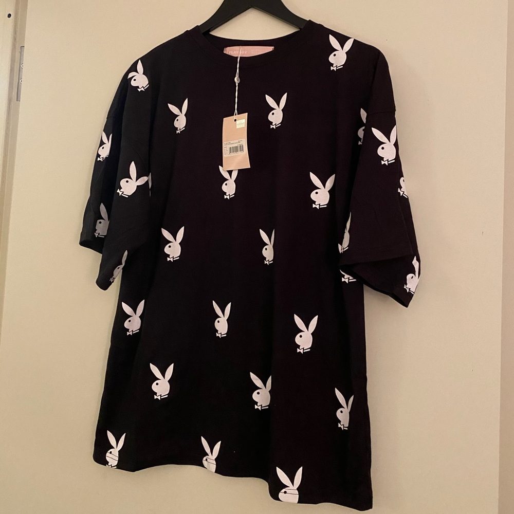 Playboy Black Repeat Bunny Oversized T-Shirt - Picture 5 of 5